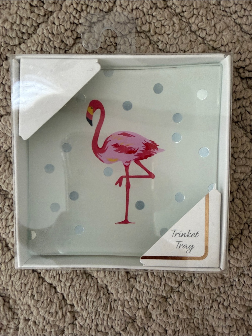Pink Flamingo Trinket Tray - Polka Dot Accent